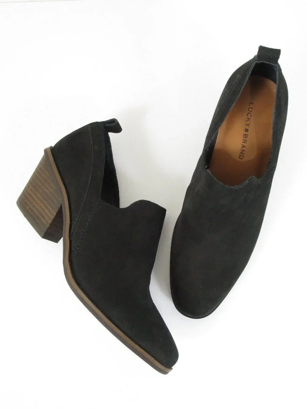 Lucky Brand Womens Black Suede Vennia Leather Ankle Boots Booties Size 6.5